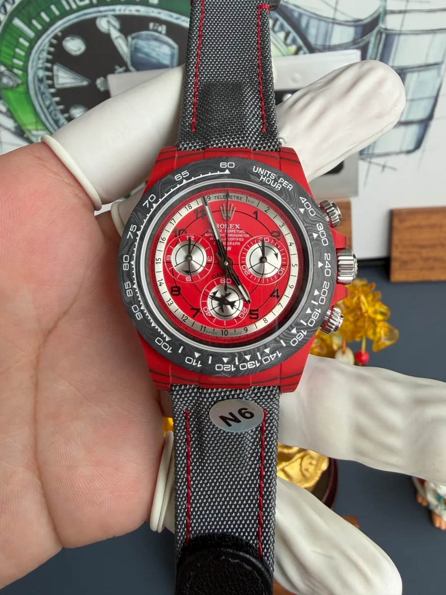 Avia Red Rolex DiW Daytona CarboQuartz Textile Strap N6F 40mm