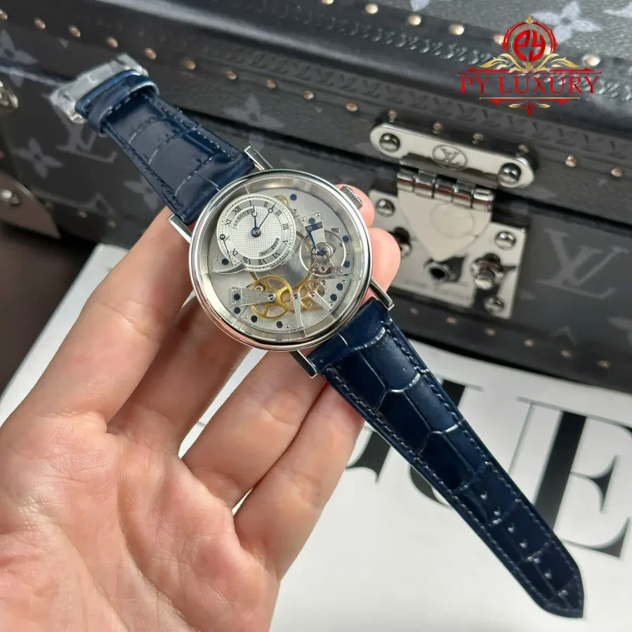 Breguet Tradition 7057BB/11/9W6 Manual Winding Blue Leather Strap 40mm Super Clone Watch - Angle 2 - Jack Watches USA