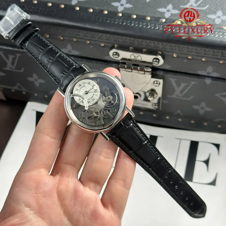 Breguet Tradition 7097 Retrograde Seconds White Dial Leather Strap 40mm Super Clone Watch - Angle 2 - Jack Watches USA