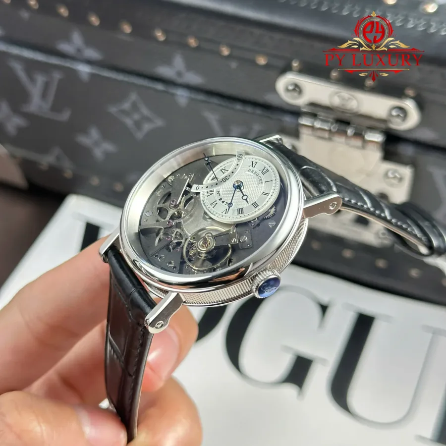 Breguet Tradition 7097 Retrograde Seconds White Dial Leather Strap 40mm Super Clone Watch - Angle 3 - Jack Watches USA