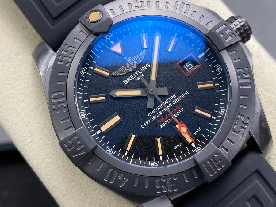 Breitling Avenger Blackbird Titanium Black Dial Rubber Strap 44mm Super Clone Watch - Angle 2 - Jack Watches USA