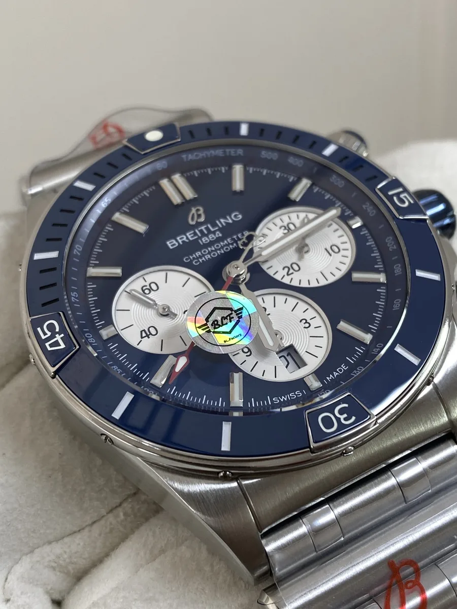 Breitling Super Chronomat B01 AB0136161C1A1 Blue Dial BLF 44mm Super Clone Watch - Angle 3 - Jack Watches USA
