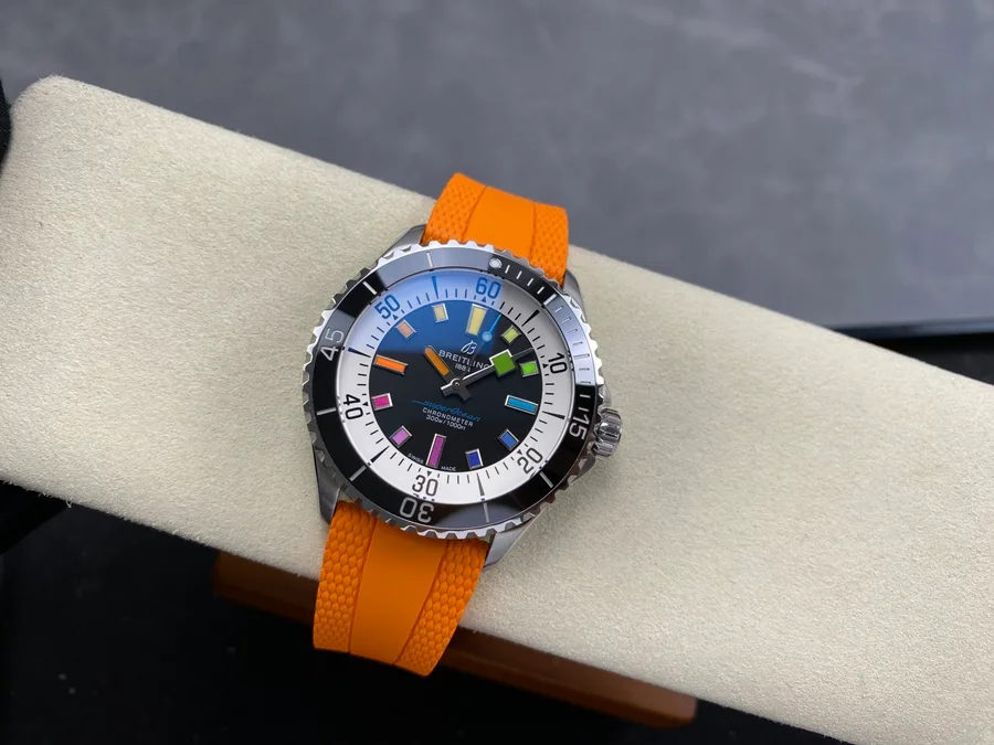Breitling Superocean A17375211B2S4 Rainbow Orange Rubber Strap BLS 42mm Super Clone Watch - Angle 2 - Jack Watches USA