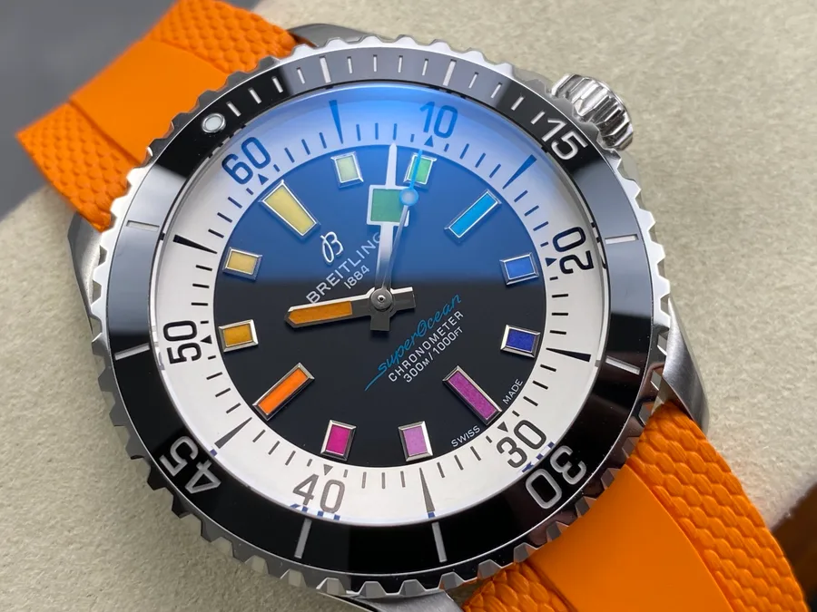Breitling Superocean A17375211B2S4 Rainbow Orange Rubber Strap BLS 42mm Super Clone Watch - Angle 3 - Jack Watches USA