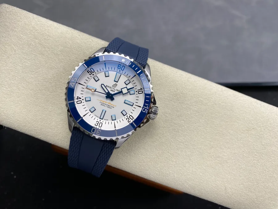 Breitling Superocean A17375E71G1S1 Silver Dial Blue Ceramic Bezel 42mm Super Clone Watch - Angle 2 - Jack Watches USA