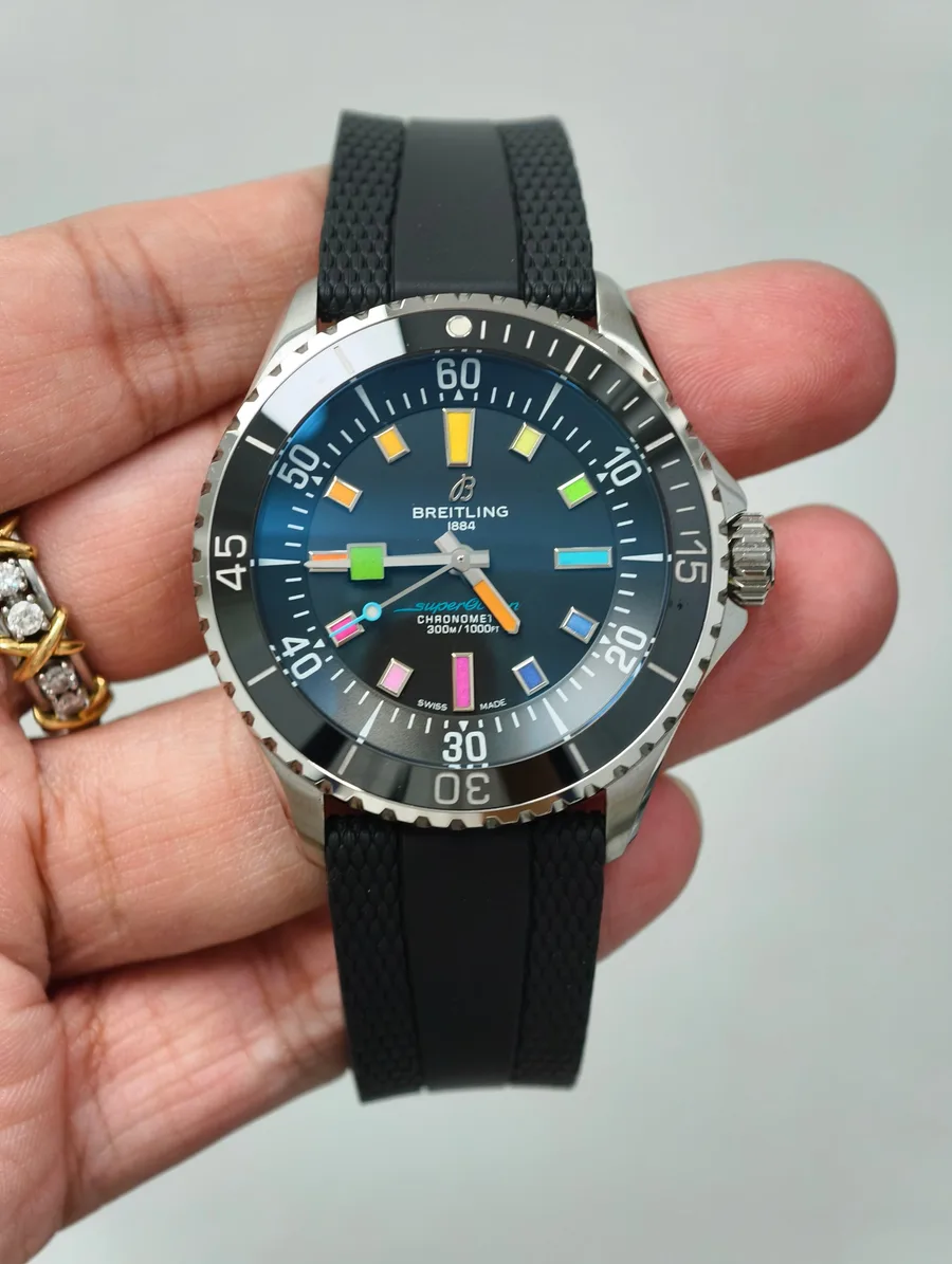 Breitling Superocean Rainbow Dial Edition A17375A51B2S1 Black Rubber Strap 42mm