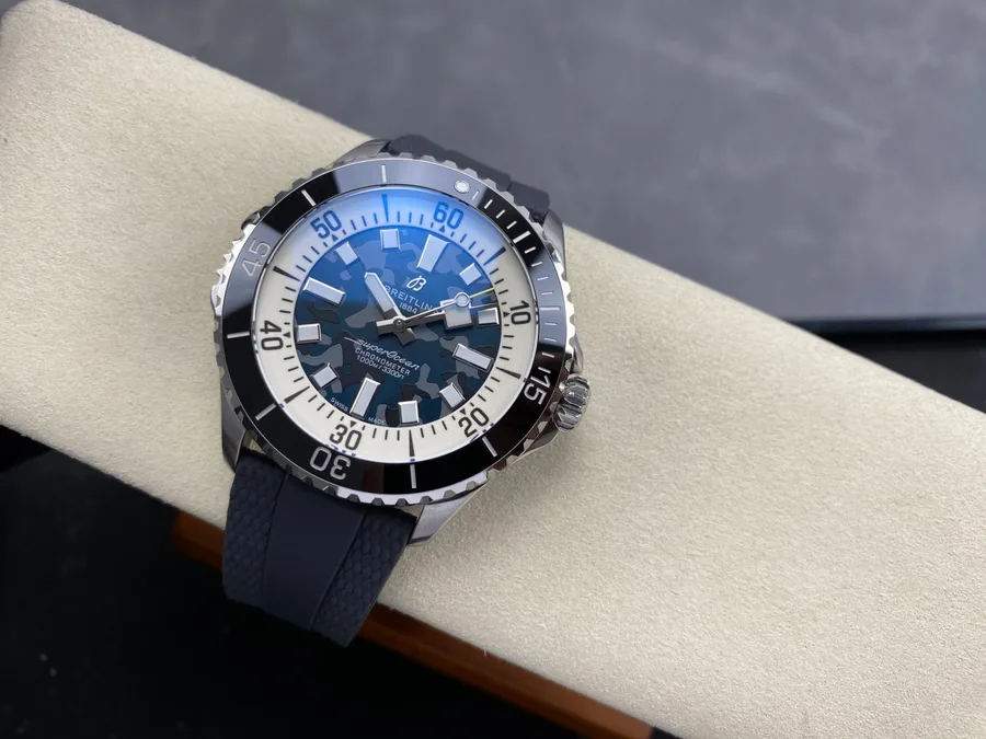 Breitling Superocean Super Diver E10379351B1S1 Camo Blue Dial Rubber Strap 46mm Super Clone Watch - Angle 2 - Jack Watches USA