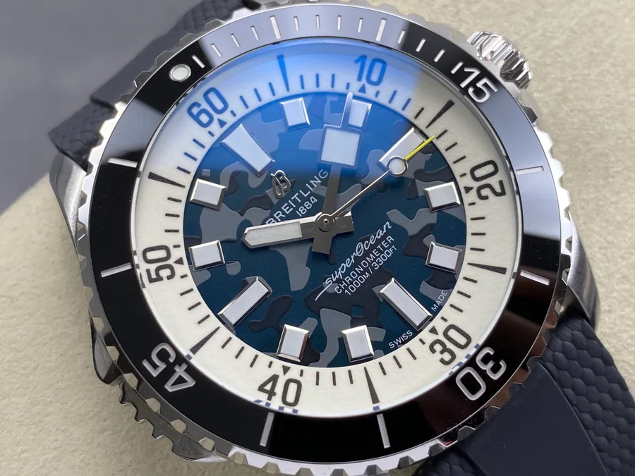 Breitling Superocean Super Diver E10379351B1S1 Camo Blue Dial Rubber Strap 46mm Super Clone Watch - Angle 3 - Jack Watches USA