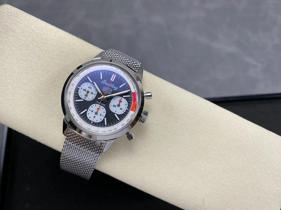 Breitling Top Time B01 Deus AB01765A1B1X1 Black Dial Metal Bracelet BLS 41mm Super Clone Watch - Angle 2 - Jack Watches USA