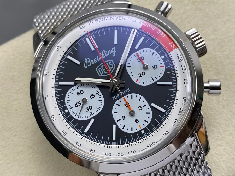 Breitling Top Time B01 Deus AB01765A1B1X1 Black Dial Metal Bracelet BLS 41mm Super Clone Watch - Angle 3 - Jack Watches USA