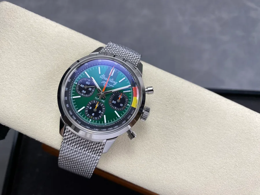 Breitling Top Time B01 Ford Mustang AB01762A1L1A1 Green Dial Metal Bracelet BLS 41mm Super Clone Watch - Angle 2 - Jack Watches USA