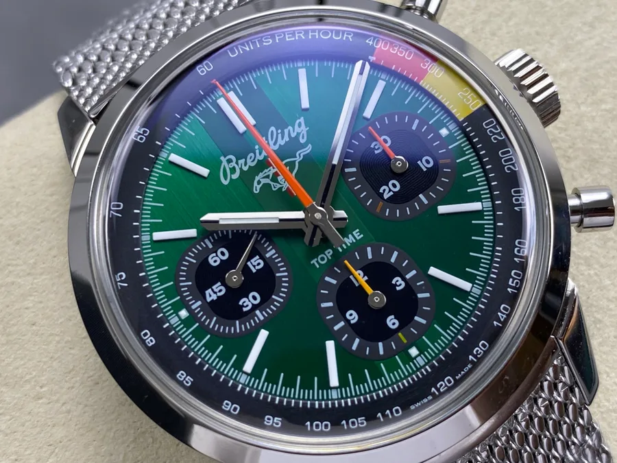 Breitling Top Time B01 Ford Mustang AB01762A1L1A1 Green Dial Metal Bracelet BLS 41mm Super Clone Watch - Angle 3 - Jack Watches USA