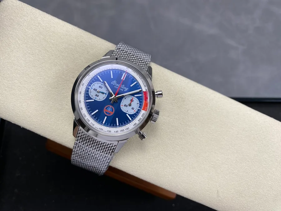 Breitling Top Time B01 Shelby Cobra AB01763A1C1A1 Blue Dial Metal Bracelet BLS 41mm Super Clone Watch - Angle 2 - Jack Watches USA