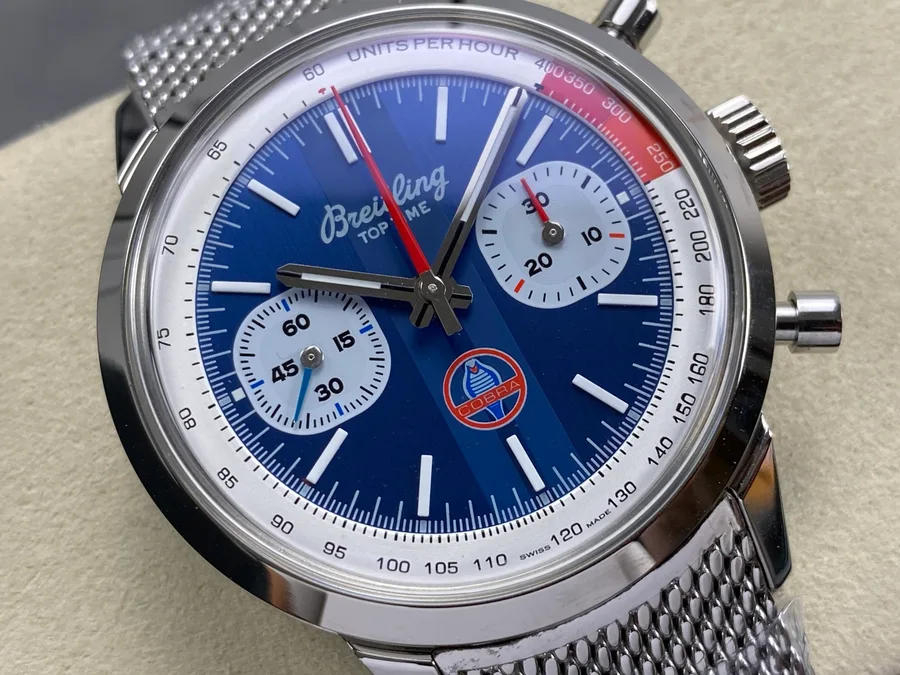 Breitling Top Time B01 Shelby Cobra AB01763A1C1A1 Blue Dial Metal Bracelet BLS 41mm Super Clone Watch - Angle 3 - Jack Watches USA