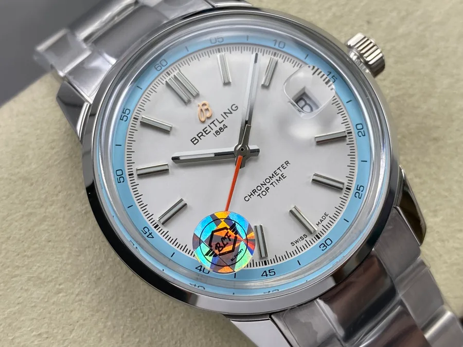 Breitling Top Time B31 AB3113281A1A1 Automatic SS White Sky Blue Dial BLF 38mm Super Clone Watch - Angle 3 - Jack Watches USA