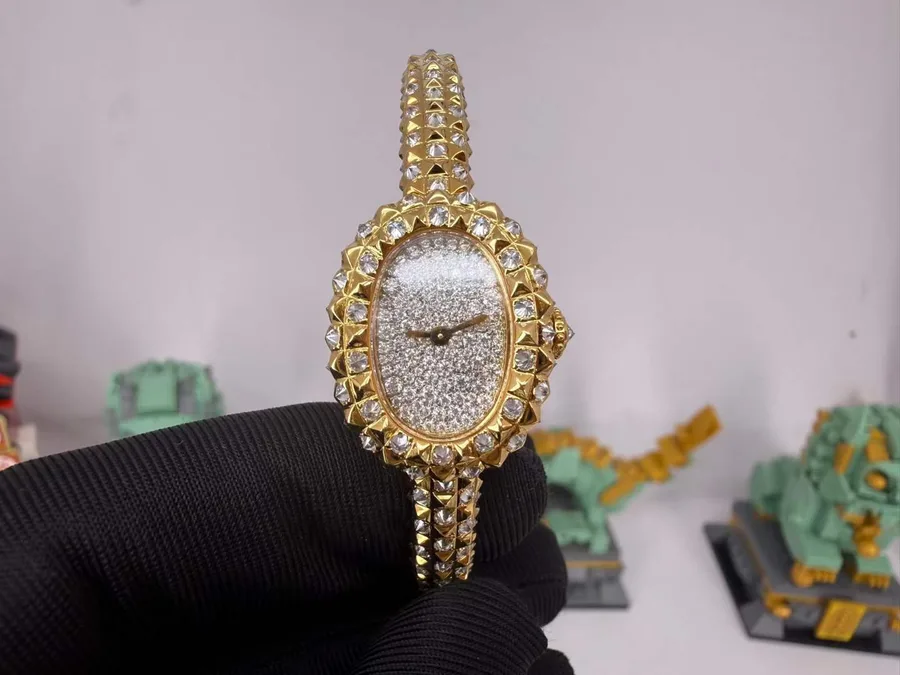 Cartier Baignoire Clou De Paris Motif Diamonds Medium Model 18K Gold Plating Custom Moissanite (Wrist Size 15, 16, 17cm)