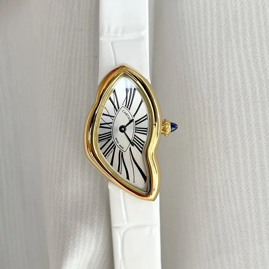 Cartier Crash WGCH0006 Yellow Gold Silvered Dial Leather Strap 23mm