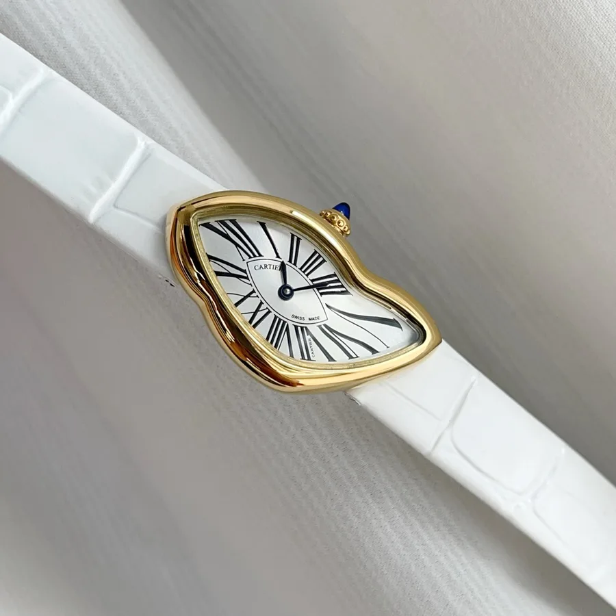 Cartier Crash WGCH0006 Yellow Gold Silvered Dial Leather Strap 23mm Super Clone Watch - Angle 2 - Jack Watches USA