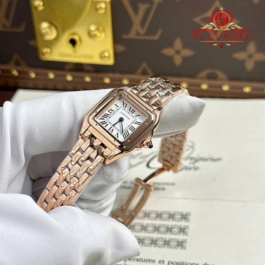 Cartier Panthère Rose Gold Small Model Silver Dial BVF 22mm x 30mm Super Clone Watch - Angle 2 - Jack Watches USA