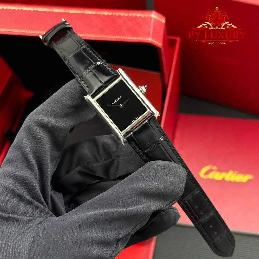 Cartier Tank Must WSTA0072 Large Model Black Dial Leather Strap 33.7mm x 25.5mm Super Clone Watch - Angle 2 - Jack Watches USA