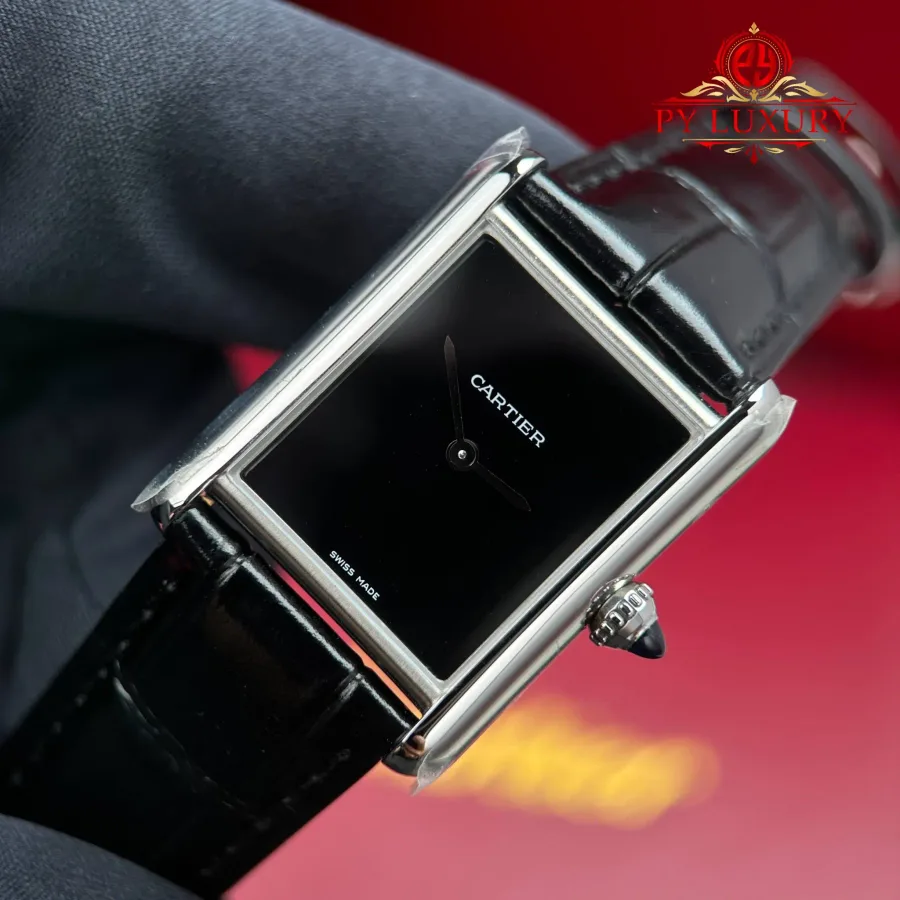 Cartier Tank Must WSTA0072 Large Model Black Dial Leather Strap 33.7mm x 25.5mm Super Clone Watch - Angle 3 - Jack Watches USA