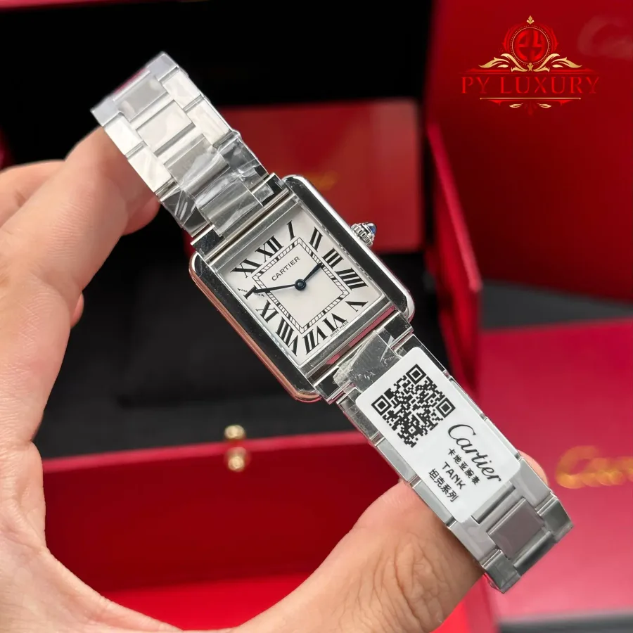 Cartier Tank Solo Small Model W5200013 Silver Dial Steel Bracelet AF 24.4mm x 31mm Super Clone Watch - Angle 2 - Jack Watches USA