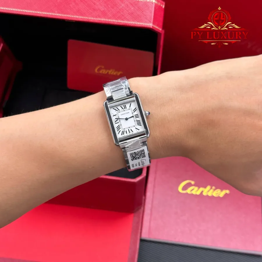 Cartier Tank Solo Small Model W5200013 Silver Dial Steel Bracelet AF 24.4mm x 31mm Super Clone Watch - Angle 3 - Jack Watches USA