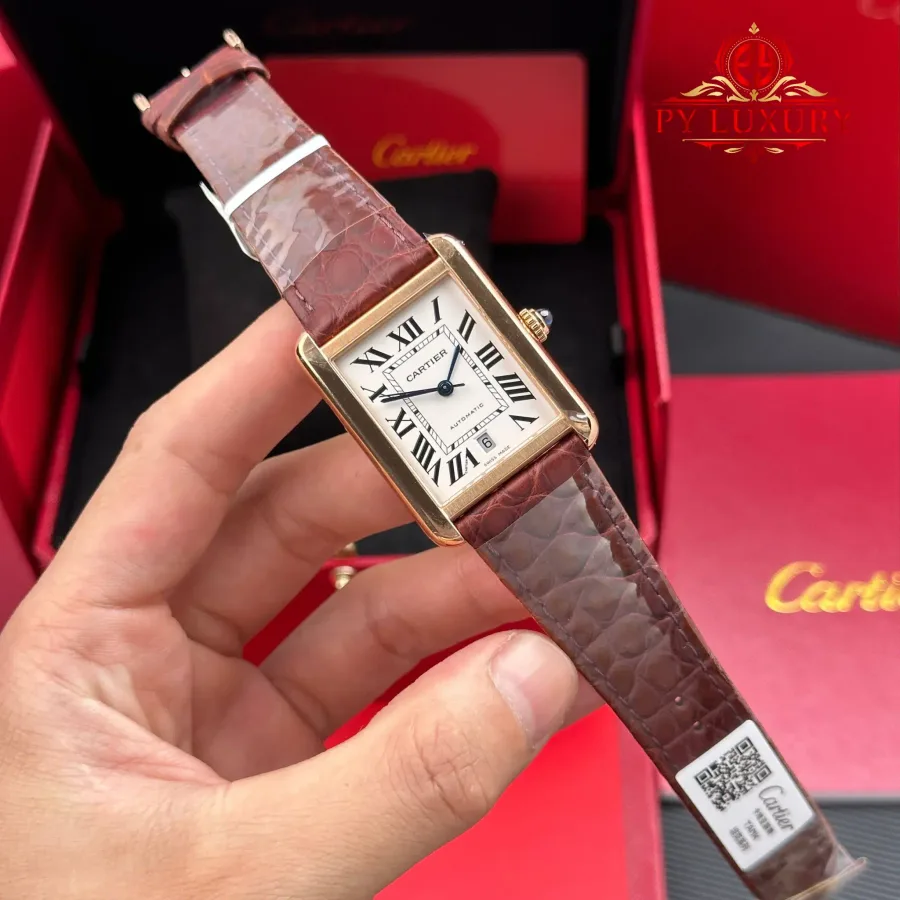 Cartier Tank Solo XL Automatic Rose Gold Brown Leather Strap AF 31 x 41mm