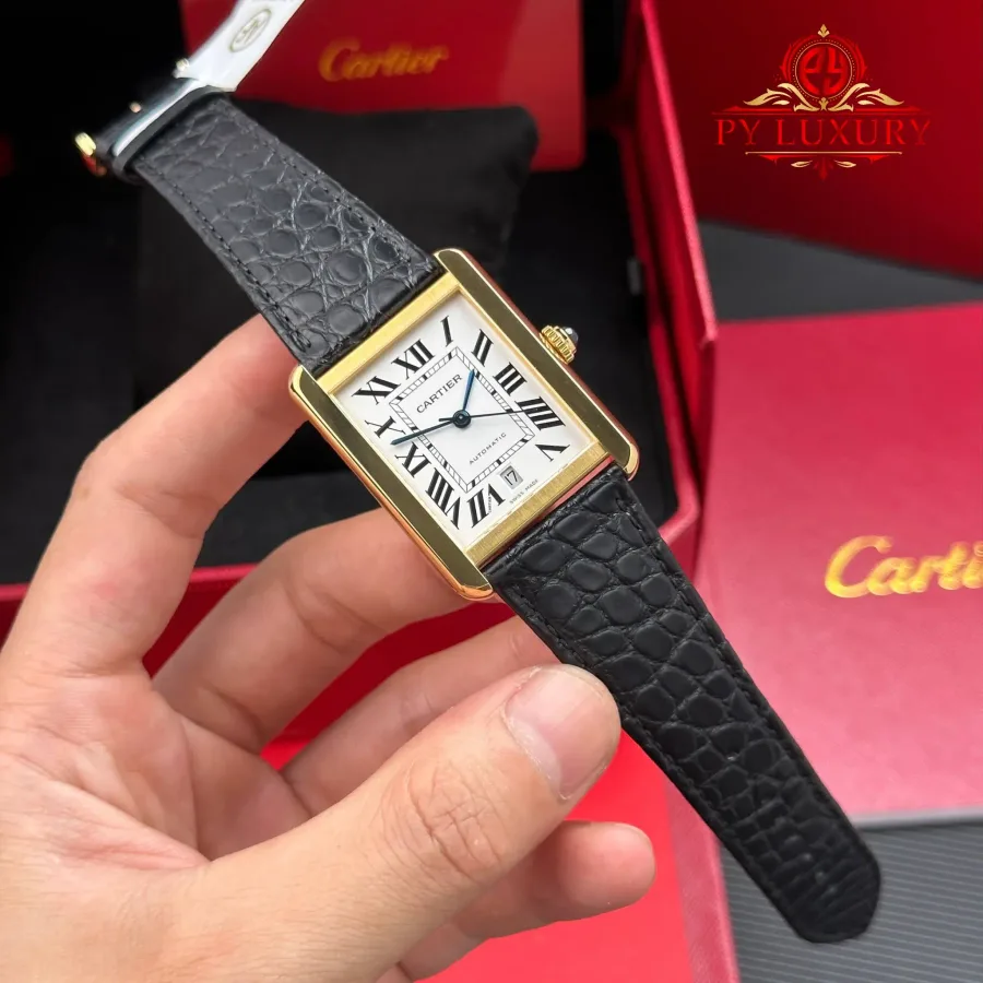 Cartier Tank Solo XL Automatic Yellow Gold Black Leather Strap AF 31 x 41mm