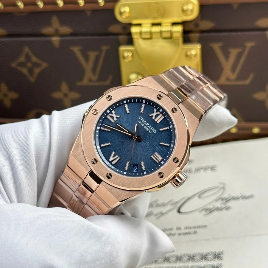 Chopard Alpine Eagle Large 295363-5001 Rose Gold Blue Dial Replica GH Factory 41mm Super Clone Watch - Angle 3 - Jack Watches USA
