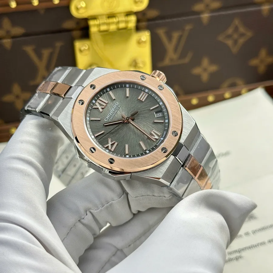 Chopard Alpine Eagle Large 298600-6001 Two Tone Rose Gold Grey Dial Best Copy GH Factory 41mm Super Clone Watch - Angle 2 - Jack Watches USA