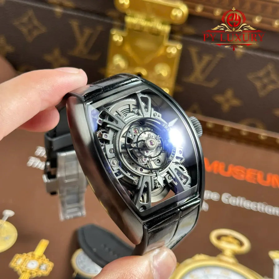 Franck Muller Curvex CX Grand Central Tourbillon Esqueleto All Black 36mm x 53.1mm Super Clone Watch - Angle 2 - Jack Watches USA