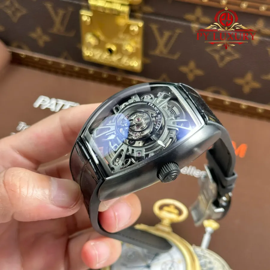 Franck Muller Curvex CX Grand Central Tourbillon Esqueleto All Black 36mm x 53.1mm Super Clone Watch - Angle 3 - Jack Watches USA