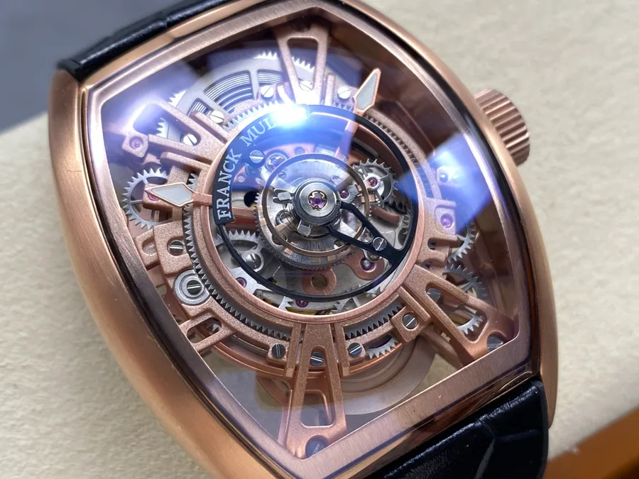 Franck Muller Curvex CX Grand Central Tourbillon Rose Gold Skeleton Dial 36 x 53.1mm Super Clone Watch - Angle 2 - Jack Watches USA