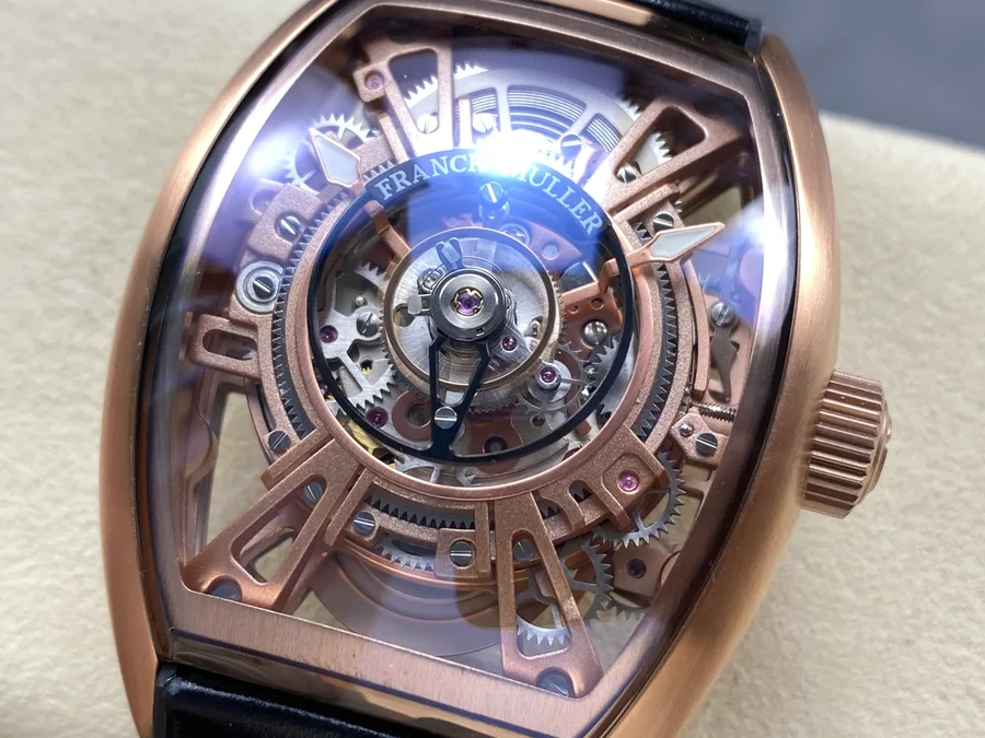 Franck Muller Curvex CX Grand Central Tourbillon Rose Gold Skeleton Dial 36 x 53.1mm Super Clone Watch - Angle 3 - Jack Watches USA