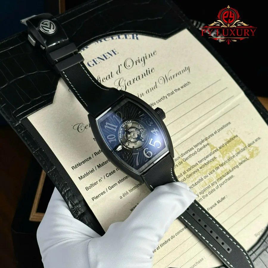 Franck Muller Grand Central Tourbillon Black Carbon Arabic Dial 44mm Super Clone Watch - Angle 2 - Jack Watches USA