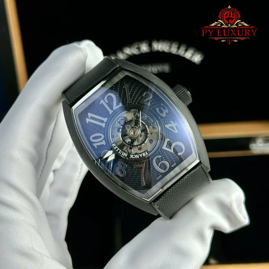 Franck Muller Grand Central Tourbillon Black Carbon Arabic Dial 44mm Super Clone Watch - Angle 3 - Jack Watches USA