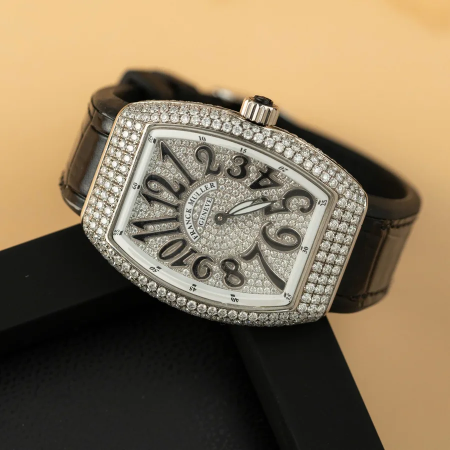 Franck Muller Vanguard Black Full Moissanite Diamonds ABF 32mm Super Clone Watch - Angle 2 - Jack Watches USA