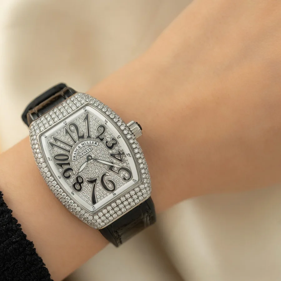 Franck Muller Vanguard Black Full Moissanite Diamonds ABF 32mm Super Clone Watch - Angle 3 - Jack Watches USA