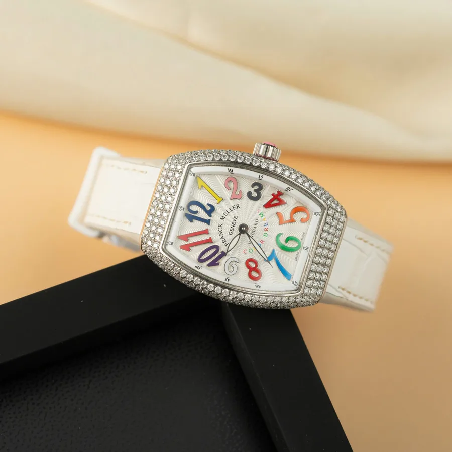 Franck Muller Vanguard QZ.BLC Color Dream White Dial Custom Moissanite ABF 32mm