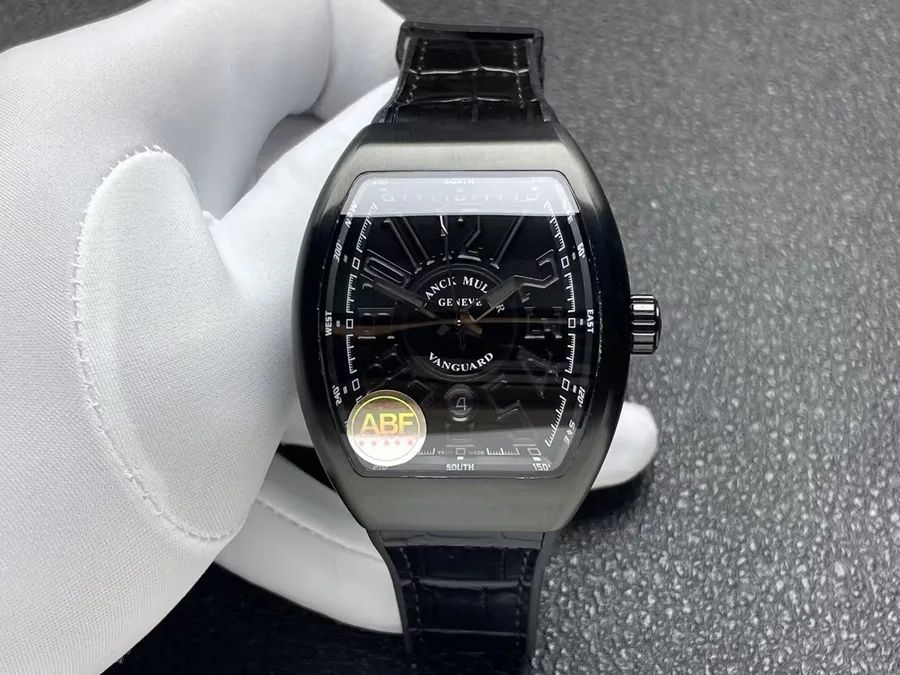 Franck Muller Vanguard Black DLC Black Dial Leather Strap ABF 45mm