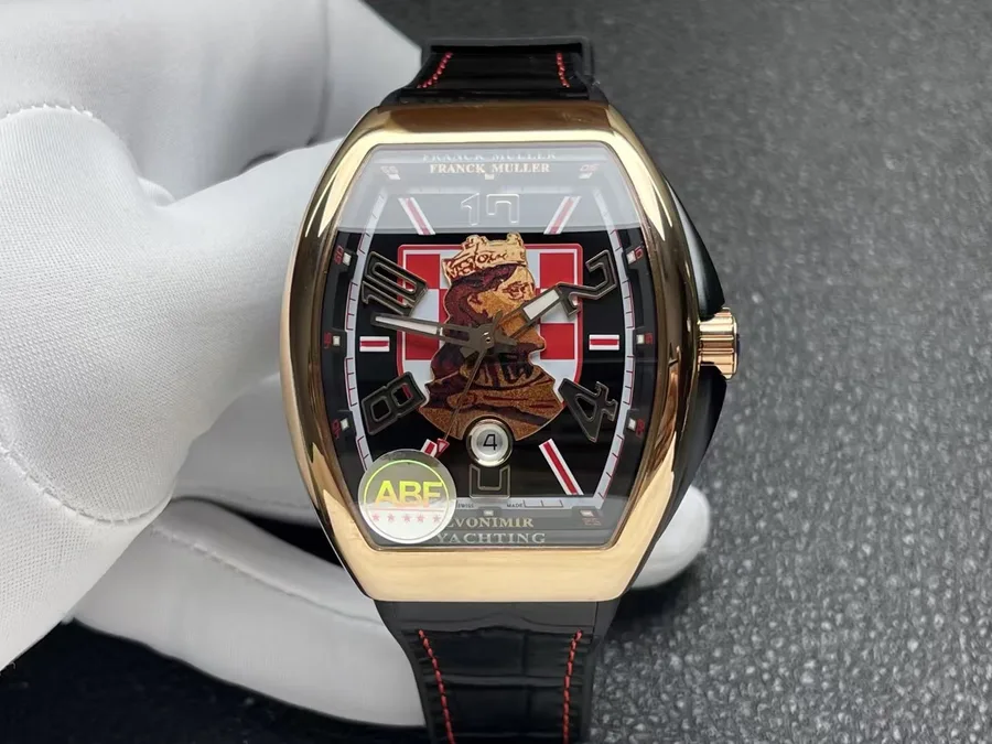 Franck Muller Vanguard Croatia ZVONIMIR Rose Gold Black Dial Leather Strap Best Copy ABF 45mm
