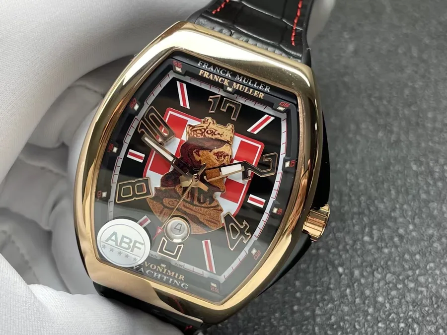 Franck Muller Vanguard Croatia ZVONIMIR Rose Gold Black Dial Leather Strap Best Copy ABF 45mm Super Clone Watch - Angle 2 - Jack Watches USA