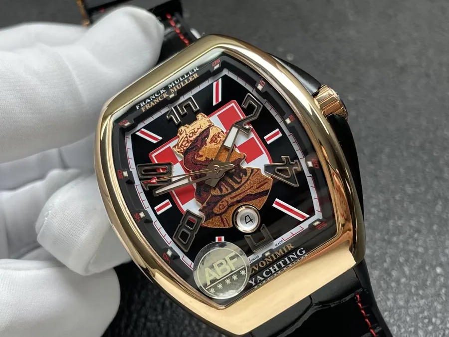 Franck Muller Vanguard Croatia ZVONIMIR Rose Gold Black Dial Leather Strap Best Copy ABF 45mm Super Clone Watch - Angle 3 - Jack Watches USA