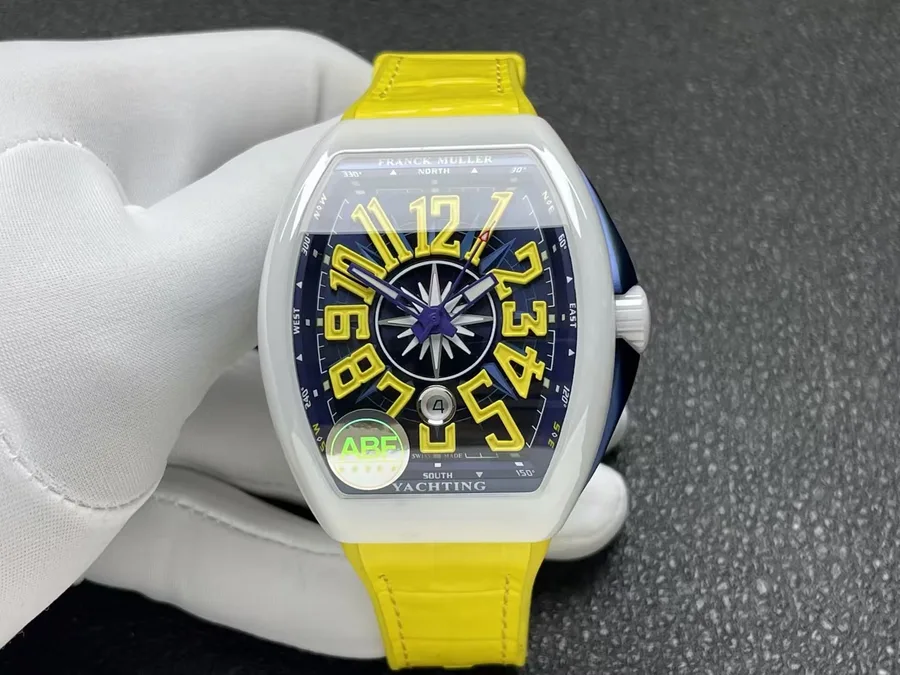 Franck Muller Vanguard White Ceramic Case Yellow Arabic Numerals ABF 45mm