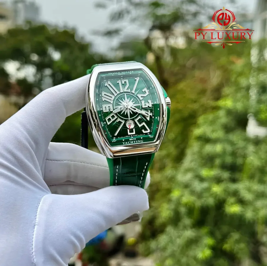 Franck Muller Vanguard Yachting Green Dial Leather Strap Replica ABF 45mm Super Clone Watch - Angle 2 - Jack Watches USA