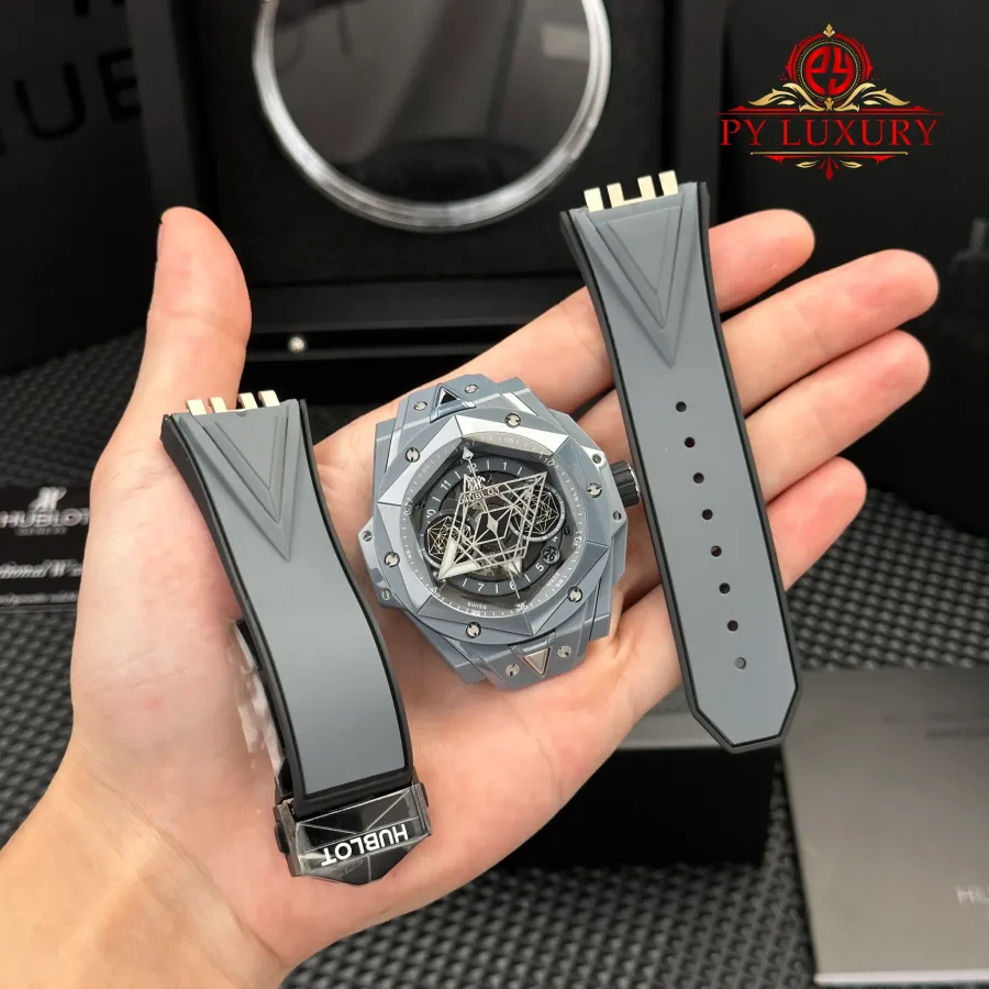 Hublot Big Bang Sang Bleu II Grey Ceramic Rubber Strap 45mm Super Clone Watch - Angle 2 - Jack Watches USA