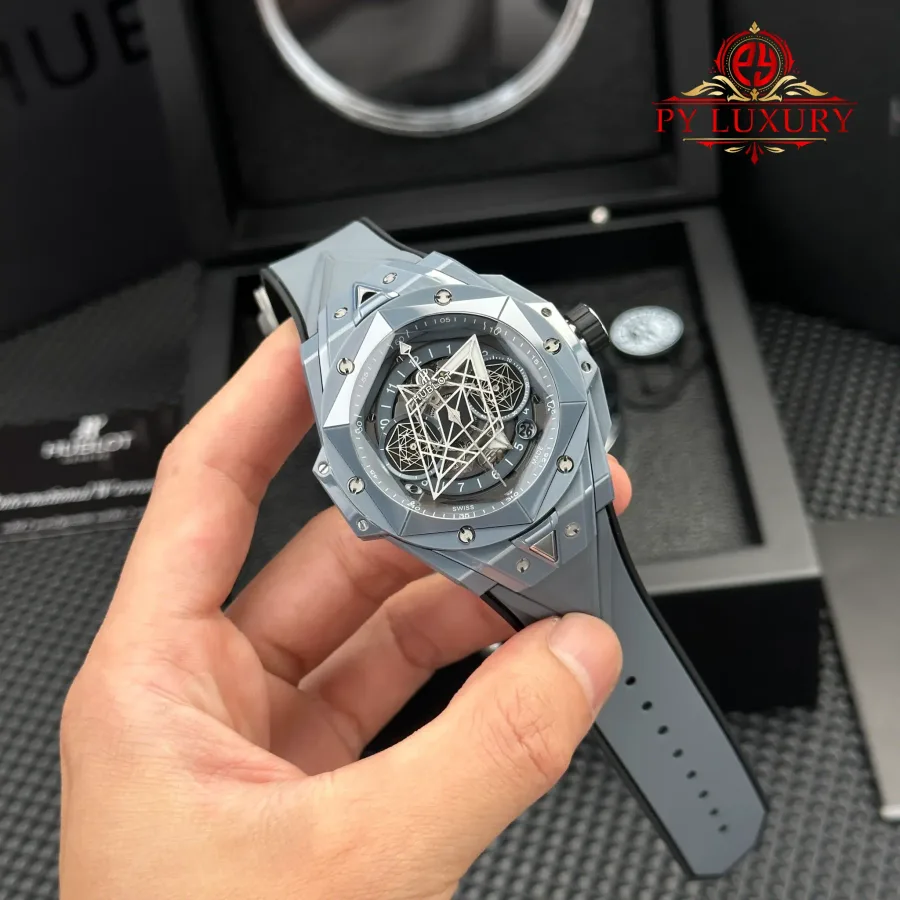 Hublot Big Bang Sang Bleu II Grey Ceramic Rubber Strap 45mm Super Clone Watch - Angle 3 - Jack Watches USA
