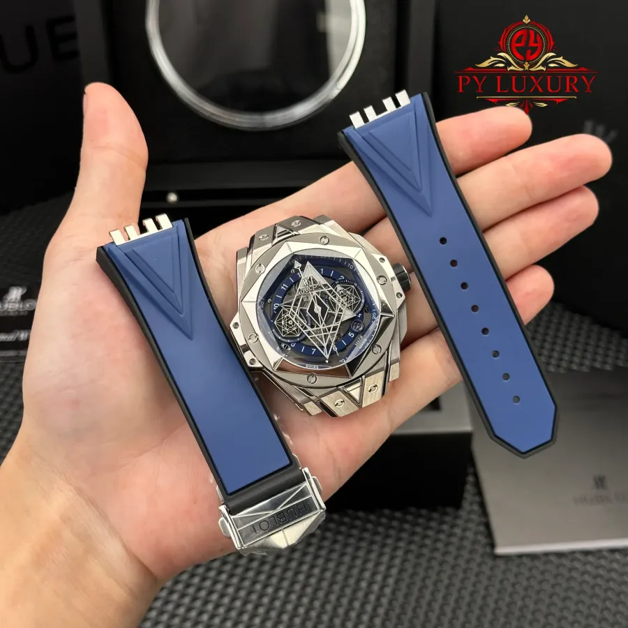 Hublot Big Bang Sang Bleu II Titanium Blue Rubber Strap 45mm Super Clone Watch - Angle 2 - Jack Watches USA