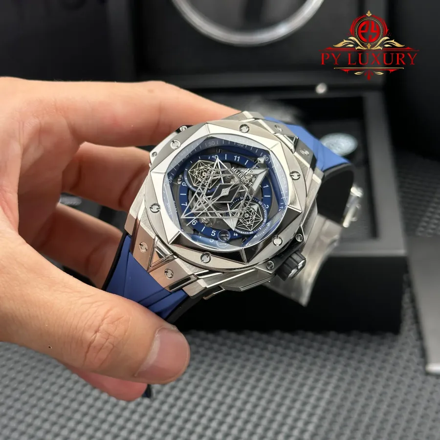 Hublot Big Bang Sang Bleu II Titanium Blue Rubber Strap 45mm Super Clone Watch - Angle 3 - Jack Watches USA